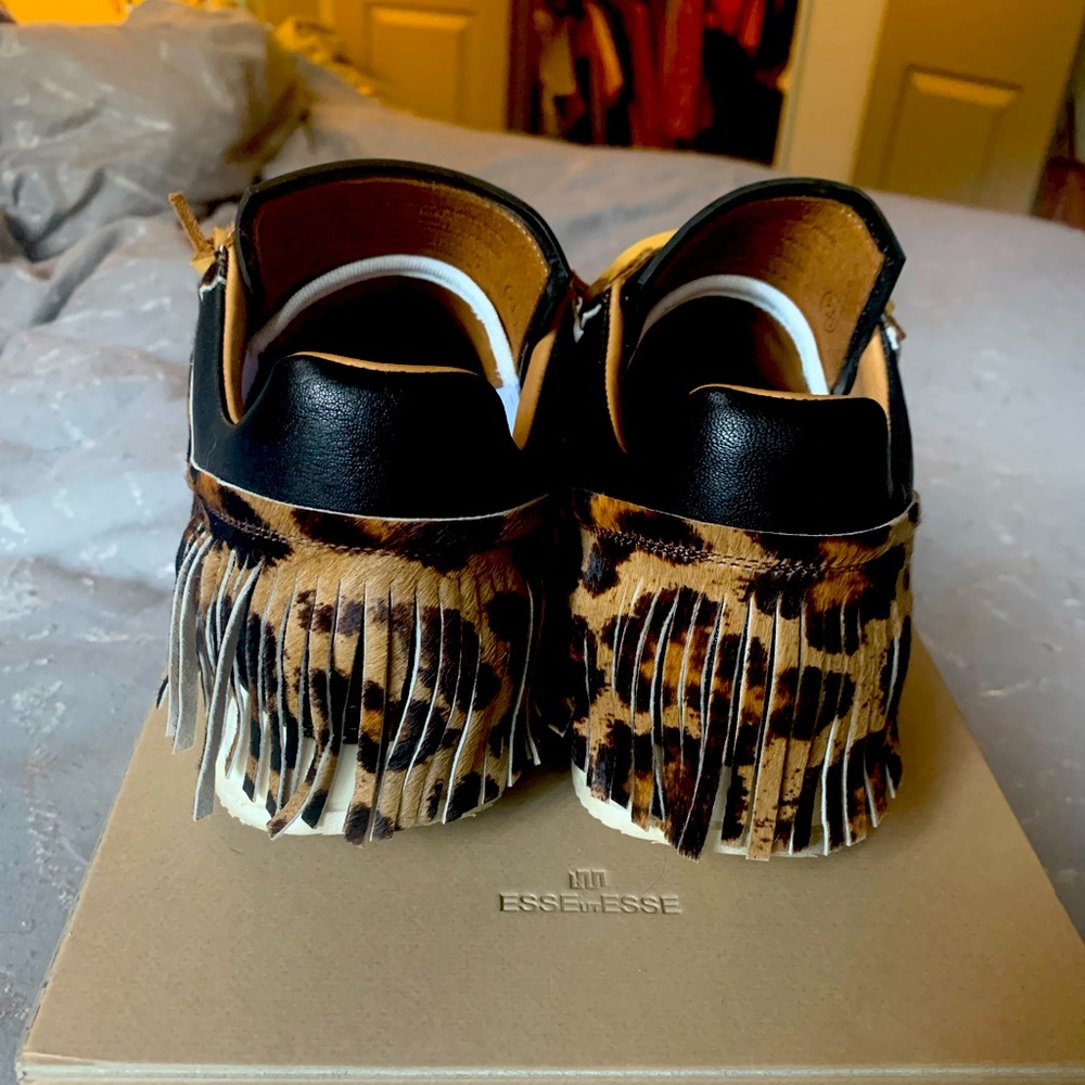 Esseutesse Leopard Fringe Sneakers, worn once, size 38